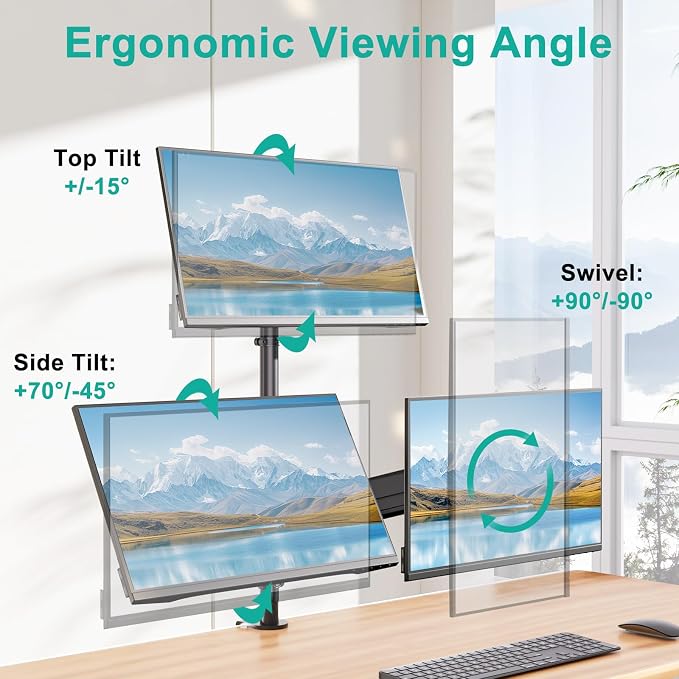 WALI Stacked Triple Monitor Mount for 13-27 inch Screens, 19.8 lbs per Arm | Tall 3 Monitor Desk Mount, Full Motion with Tilt, Swivel, Rotation, C-Clamp & Grommet Base, VESA 75/100mm (GSDM003S), Black