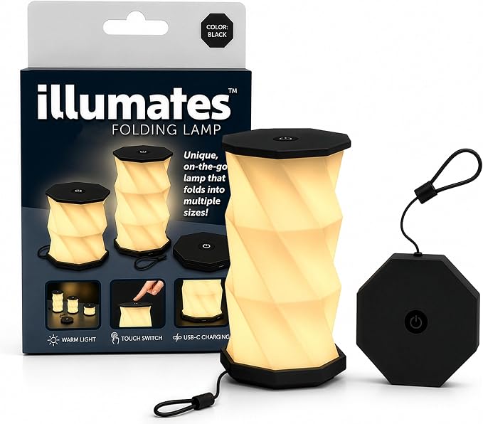 Origami Expanding Foldable LED Desk Lamp – USB Rechargeable & Portable - Dimmable Touch Control Light with Adjustable Height up to 8.25" for Office, Travel, Bedside - Sleek & Modern Design (Black)