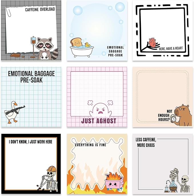 Funny Sticky Notes Gifts - 9 Pack Funny Notepads 3x3 Inch Work Gag Office Gifts, Foolish Fun Self-Stick Memo Pads Supplies for Friends Coworkers, 450 Sheets