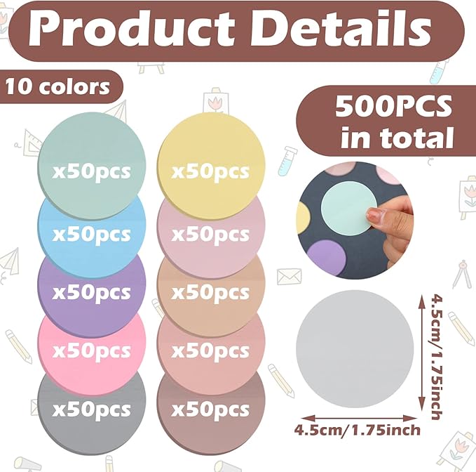 500 Sheets Transparent Sticky Notes Back to School Translucent Clear Sticky Notes Pastel Round Transparent Tabs See Through Memo Pads for Bible Office School Supplies
