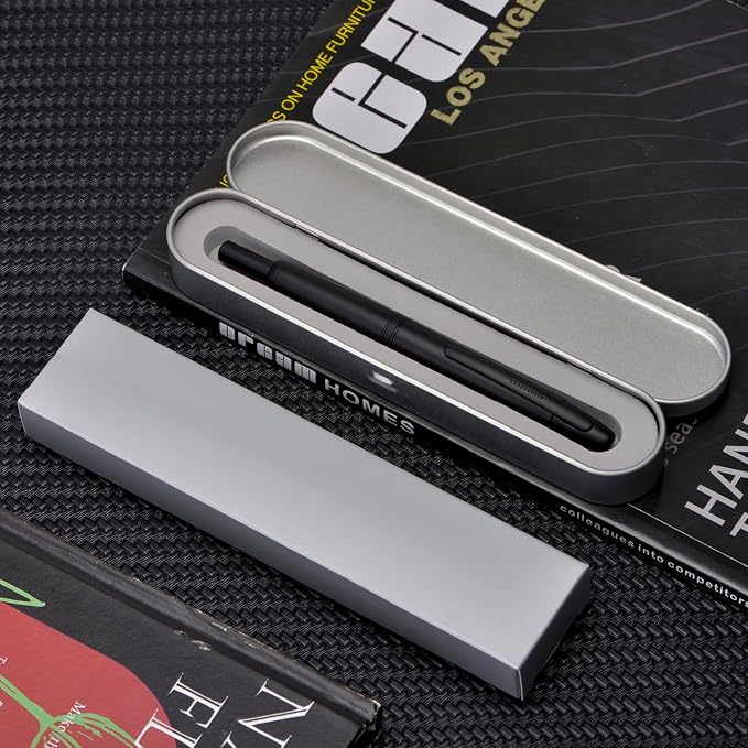 Jinhao 10 Press Fountain Pen with Box, Matte Black Retractable Extra Fine Nib with Ink Converter Set (Clip Version)