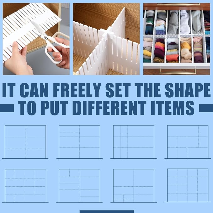 Blosssound 15 Pcs 5.12 Tall Drawer Divider Adjustable Drawer Organizer DIY Ultra Deep Storage Organizer Separator with Fixed Buckle for Underwear Socks Dormitory Office Kitchen Bedroom(White)
