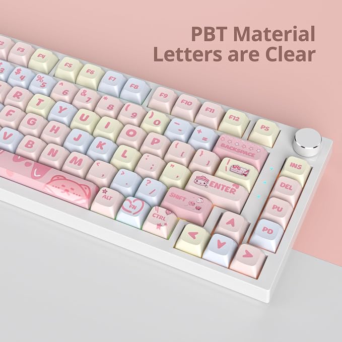 Guffercty kred Strawberry Pink XDA Keycaps Set - Cute PBT Dye-Sublimation for 60%-100% Mechanical Keyboards, Beginner Friendly (Strawberries Pink)