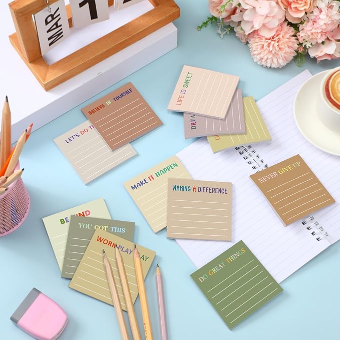 Yinder 24 Pcs Inspirational Sticky Notes Thank You Gift Motivational Sticky Note Pad Employee Appreciation Gift Bulk for Staff Coworker Teacher Nurse Office Groups 3 x 3'' (Motivational,Boho)