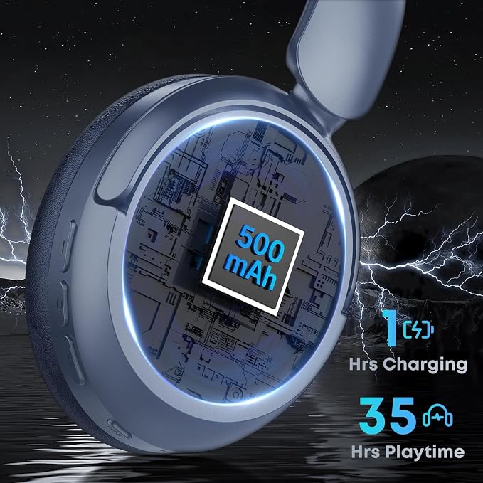 Bluetooth Headphones with Active Noise Cancelling (ANC), Wireless Over Ear Bluetooth Headsets with 35H Playtime, HiFi Stereo Foldable Headphones with Foam Ear Cups for Sports, Travel, Blue