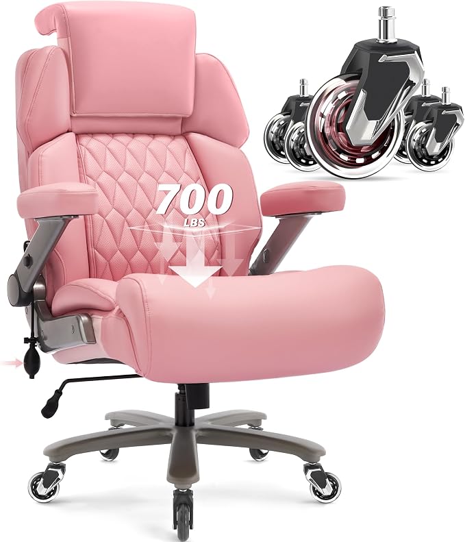 Big and Tall Office Chair 700lbs, Ergonomic High Back Computer Desk Chair | Adjustable Headrest&Lumbar Support, 3D Flip Arms, Large Wheels, Heavy Duty Metal Base, Thick Padded Wide Seat Executive Chair