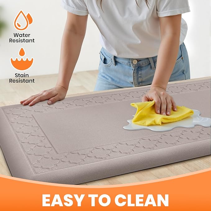 4/5 Inch Thicker Kitchen Mats for Floor Non-Slip Anti Fatigue Comfort Mat Waterproof Kitchen Rug for Sink, Office,Home Stain Resistant Standing Desk Rugs-17.3"x 47", Khaki