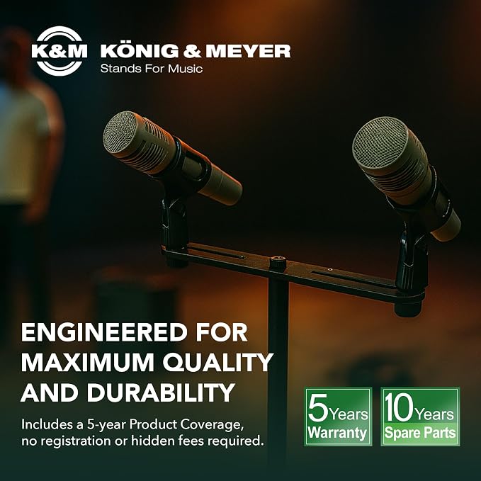 K&M König & Meyer 23550.500.55 Microphone Bar | Adjustable Positioning for Two Mics or Booms | 5/8“ Thread Stand Connector | Professional Choice Made in Germany Black