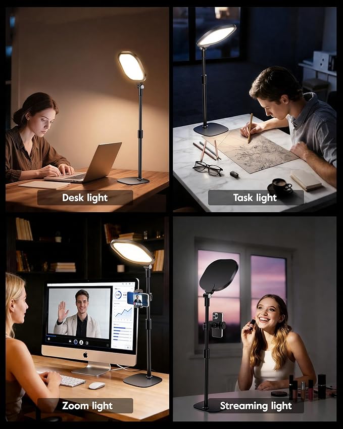 LitONES 2Pcs Desktop Video Conference Lighting for Zoom Meeting, Computer, Laptop, Work from Home with Nature Soft Light, Adjustable Brightness & Color Temp and Flexible Stand & Versatile Phone Holder