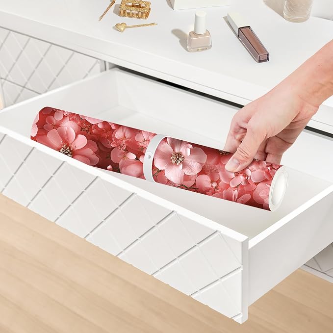 Dual-Sided Synthetic Leather Decorative Makeup Mat for Crafting, Furniture Protection, Scratch & Stain Resistant Surface Desk Pad, Waterproof Easy to Clean Vanity Protector (Floral White)