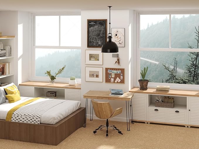 Folding Desk - 43 Inch Solid Oak Wood Small Folding Table with Sturdy Metal Legs and No Assembly Required - Space-Saving Portable Computer Workstation for Home Office Writing Reading