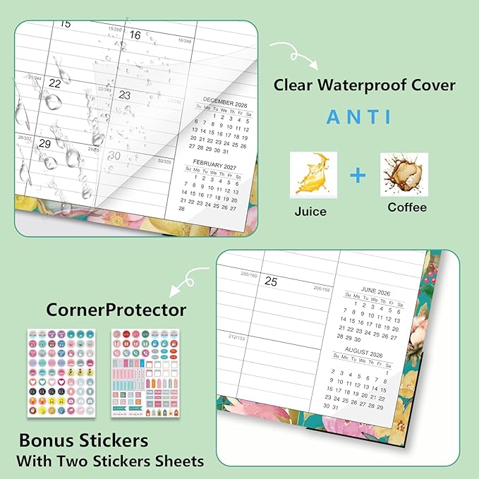 Desk Calendar 2026-2027 - 18 Month Desk Calendar july 2026-2027 Dec, 17" x 12", Large Monthly Desktop Calendar with Plastic Cover, Thick Paper, Corner Protectors - Floral (2 Stickers Included)
