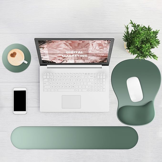 Ergonomic Mouse Pad with Wrist Rest and Keyboard Wrist Rest, Gel Mousepad and Wrist Rest for Computer Keyboard, Pain Relief, Non-Slip PU Base, Mouse Pad with Wrist Support for Gaming, Sage Green