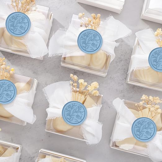 UNIQOOO Wax Seal Stickers - 3D Floral Wedding Invitation Envelope Seal Sticker, 50 Pcs Self- Adhesive Flower Dusty Blue Stickers, Perfect for Invitation, Christmas, Gift Wrapping