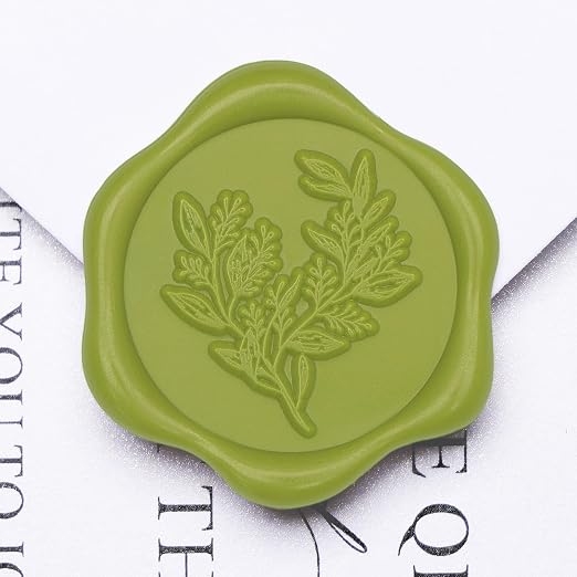 UNIQOOO Wax Seal Stickers - Eucalyptus Wedding Invitation Envelope Seal Sticker, 50 Pcs Self- Adhesive Chartreuse Green Stickers, Perfect for Invitation, Christmas, Gift Wrapping, Party