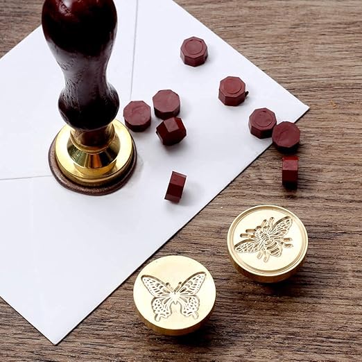 Wax Seal Stamp Gift Box Set, 6 Pcs Sealing Wax Stamps Copper Seals 1 Wooden Hilt, Wax Stamp Kit for Cards Envelopes, Gift Packaging (Animal Insect Series)