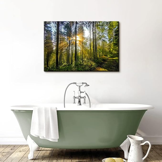 Sunrise Forest Canvas Wall Art Nature Mountain Wall Decor for Living Room Sunset Tree Trails Scenery Painting Photo 24x36”, Natural Woods Mountains Landscape Poster Artwork Home Office Decorations