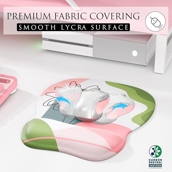 MROCO Ergonomic Mouse Pad with Gel Wrist Rest, Smooth Wrist Support Surface, Non-Slip PU Base for Pain Relief, Comfortable Mousepad for Computer, Laptop, Office & Home, 9.4 x 8.1 in, Pastel Petals