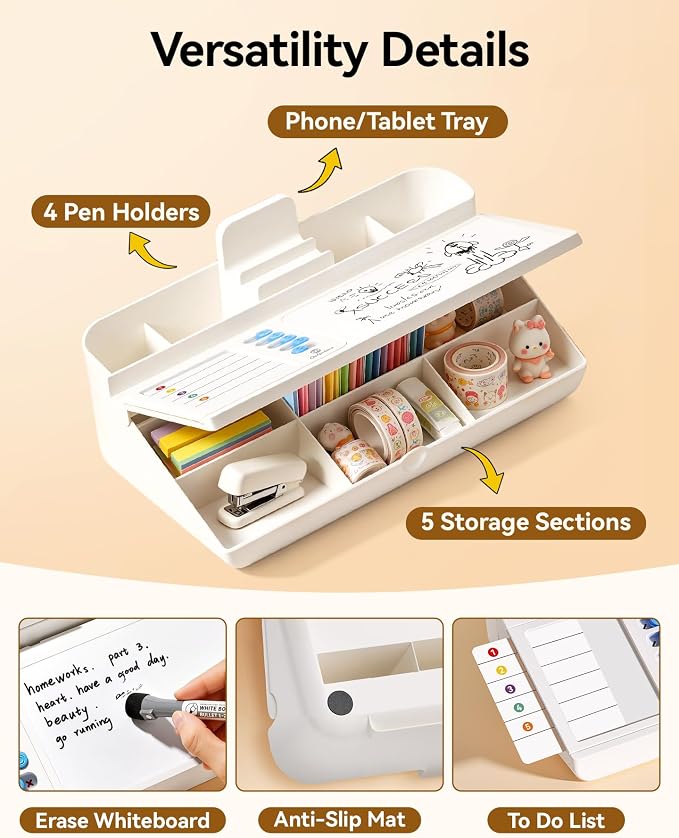 Desktop Whiteboard with Storage, White Dry Erase Board with Drawer & Phone Tray, Desk Board with Marker Holder, Memo Notepad to Do List for Home Office School Supplies - Blue