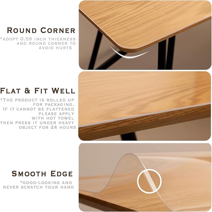 Clear Desk Mat, 23.6 x 13.7 in, Desk Protector for Writing & Working, Anti-Water & Heat Resistant, for Home & Office
