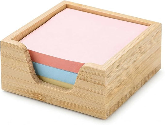 Bamboo Sticky Note Holder for 3 x 3 Notes, Sticky Note Dispenser for Desk, Modern Post It Note Holder, Office Desk Organizer Accessories for Workspace