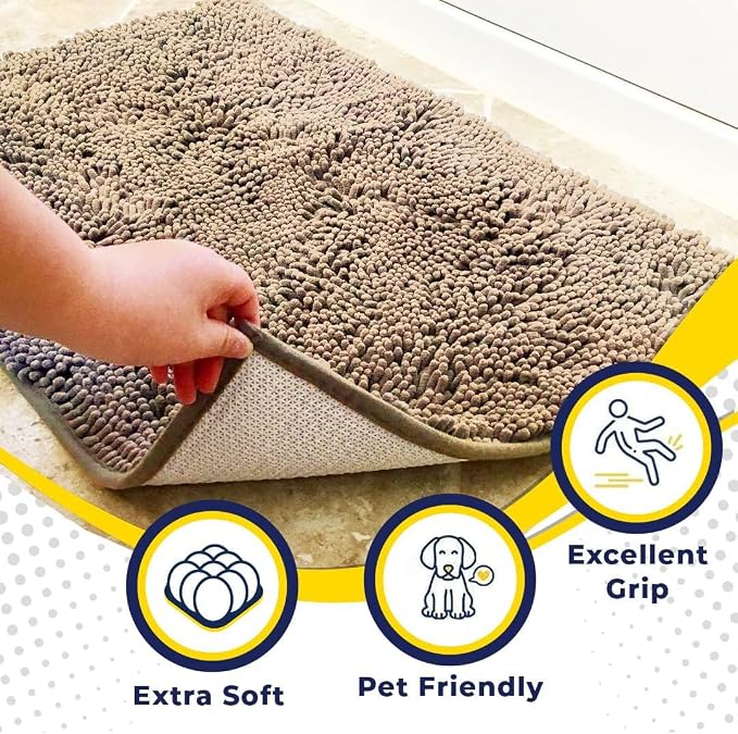 Muddy Mat® | Super Absorbent Door Mat Indoor, Microfiber Quick Dry Chenille Entryway Rug, Non-Slip Front Door Mat, Indoor Mats for Entryway, Machine Washable Pet Rug, Sand 20" x 48"