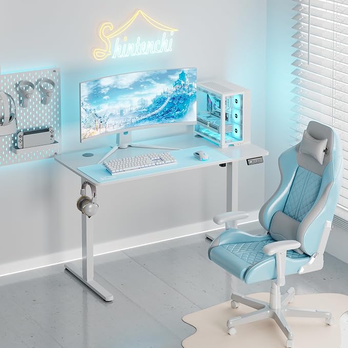 Shintenchi Standing Desk, 48x24 Inch Height Adjustable Electric Sit Stand up Desk, Ergonomic Rising Computer Table, Modern Lift Gaming Desk Workstation for Home Office, White
