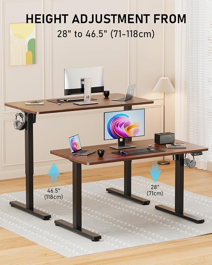 40" Electric Standing Desk Adjustable Height, Sit Stand up Desk for Home Office & Computer Workstation, 2 Memory Height Settings, Splice Board, 2 Hooks, Black Frame/Walnut Top