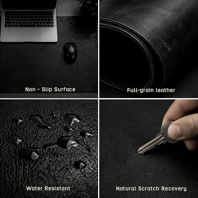 Premium Leather Desk Mat, Full Grain Leather Desk Pad Protector & Desk Blotter, Waterproof Non-Slip Writing Surface for Keyboard, Mouse & Laptop, Desk Pad for Home & Office (Onix, Small)