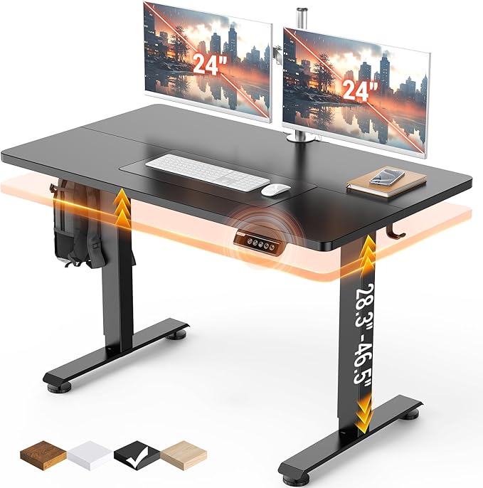 Veken 47.2" Standing Desk, Adjustable Height Office Desk with Wood Desktop, Computer Table for Home Work, Study and Gaming, Small Spaces, Modern Furniture, Black | Height Adjustable Sit Stand Up Computer Tables for Home Office, Study and Writing, Suit ...