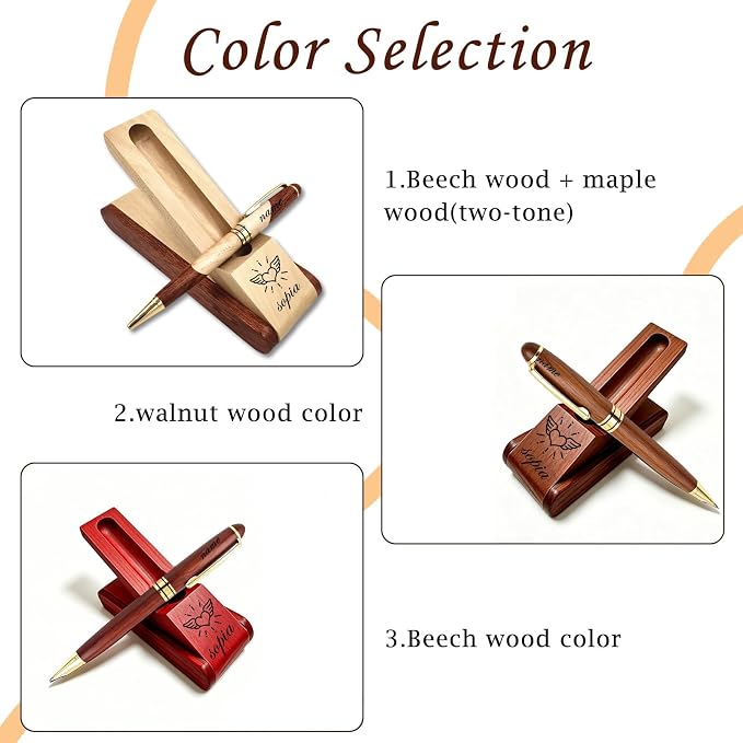 Custom Pen Set with Name Text Personalized Wood Ballpoint Pens Box Customized Engraving Pen Gift Set for Men Women Boss Colleagues Friends Graduation Christmas Fathers Day (Custom Pen 4)