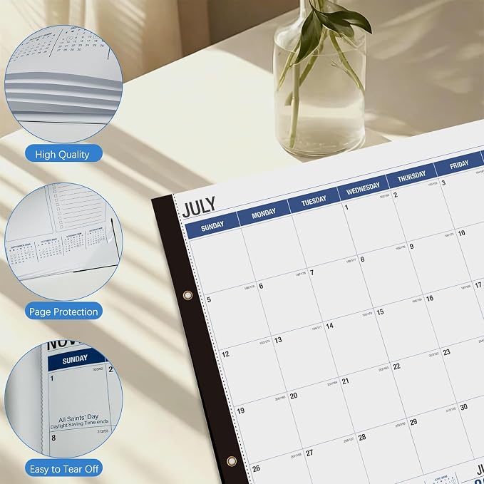 Desk Calendar 2026-2027 - 22" x 17", 18 Month Desk Calendar july 2026-2027 Dec, Large Monthly Desktop Calendar with Plastic Cover, Thick Paper, Corner Protectors - (2 Stickers Included)