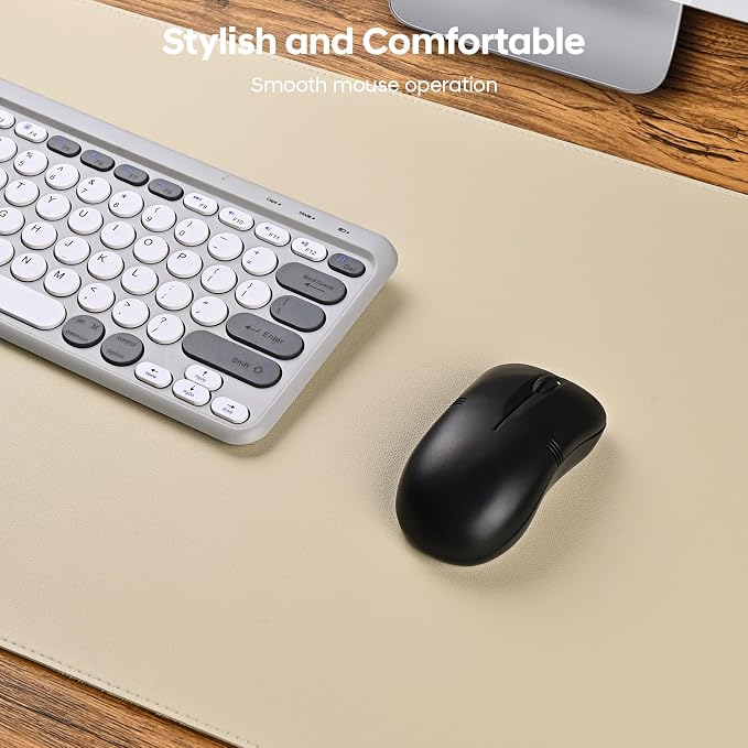 Leather Desk Pad Protector, Office Desk Mat, Large Mouse Pad, Non-Slip PU Leather Desk Blotter, Waterproof Computer Desk Writing Pad for Office and Home (Beige, 36" x 17")