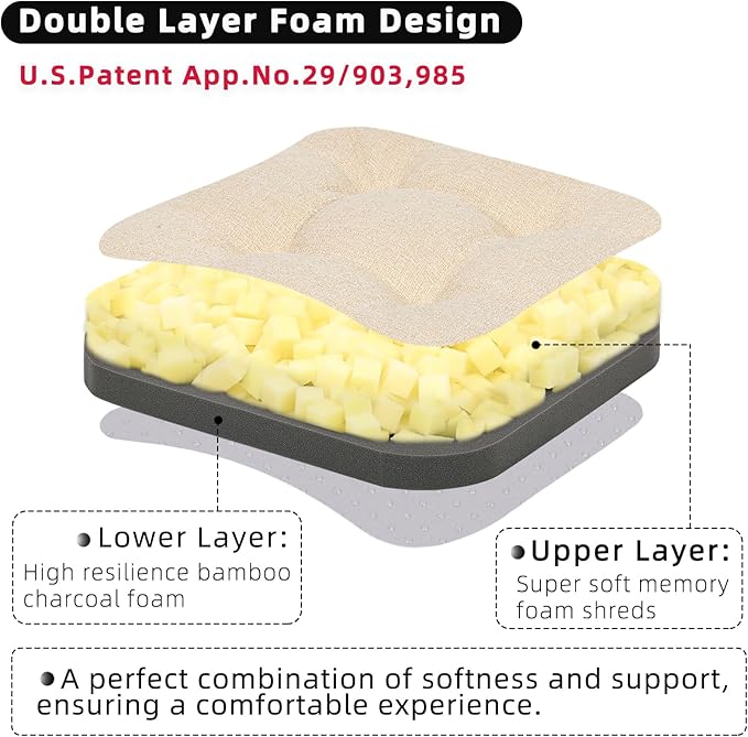 GOFORIT Tufted Shredded Memory Foam Chair Pads，Kitchen Chair Cushions for Dining Chairs,Non-Slip Seat Cushions with Removable Cover, 16'' x 16'', 6 Pack,Beige