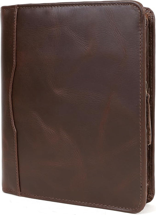 ELIZO Leather A5 Portfolio Padfolio Folio A5 Notebook Journal Cover Planner Binder Small Mens Business Work Folder Organizer (Buff)