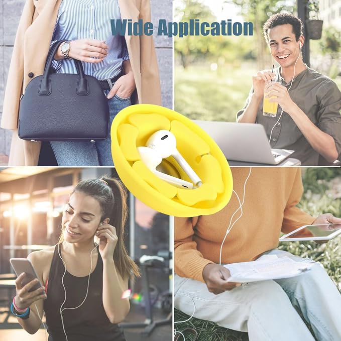MAIRUI Wired Earbud Case Earphone Headphone Cord Organizer Earbuds Wrap Soft Silicone Magnetic Holder Storage Tangle Free Cable Winder(Lemon Yellow)