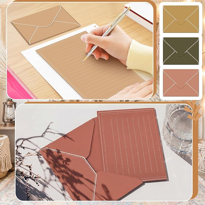 TaoBary 160 Packs Stationery Paper Set (50 Double Sided Stationery Writing Papers 50 Matching Envelopes) 60 Round Dot Sticker, 10 Design(5.5 x 8.25 Inch,Bohemia Color)