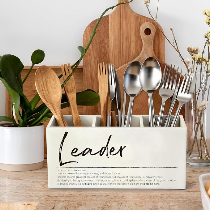 Leadership Gifts Pen Pencil Holder for Leaders Boss Manager | Thank You Appreciation Wood Desk Organizer and Accessories for Office Tabletop