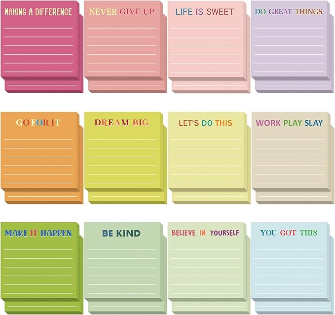 Yinder 24 Pcs Inspirational Sticky Notes Thank You Gift Motivational Sticky Note Pad Employee Appreciation Gift Bulk for Staff Coworker Teacher Nurse Office Groups 3 x 3'' (Inspirational,Macaroon)