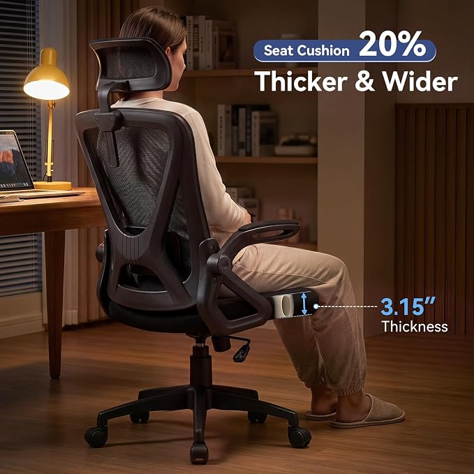 Mesh Office Chair with Adjustable Lumbar Support, Ergonomic High Back Desk Chair with Headrest, Swivel Rolling Computer Chair for Home Office (Black)