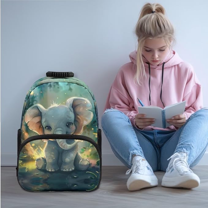 Ystardream Cute Elephant Backpack for Girls 7th Grade Kids School Backpack with Luch Bag for Girls Elementary Bookbag with Large Capacity Design Wear Resistant Pencil Case,Water Bottle Sleeve