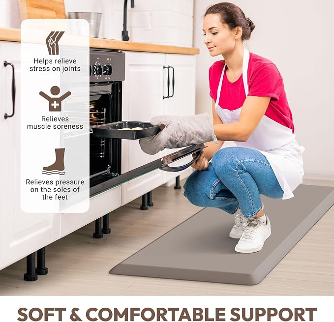 4/5 Inch Thick Kitchen Mat - Cushioned Anti Fatigue Mats for Kitchen Floor - Easy to Clean, Waterproof, Non-Slip Kitchen Rug for Sink, Office, Kitchen (20''x32'' Khaki)