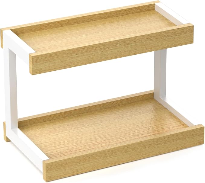 MARTY Counter Shelf Organizer, 2 Tier Spice Rack for Countertop, Maple | Coffee Bar/Station/Syrup Organizer for Countertop, 15.75''Lx8.9"W Large Desk Shelf Riser, for Kitchen Bathroom Bedroom Office