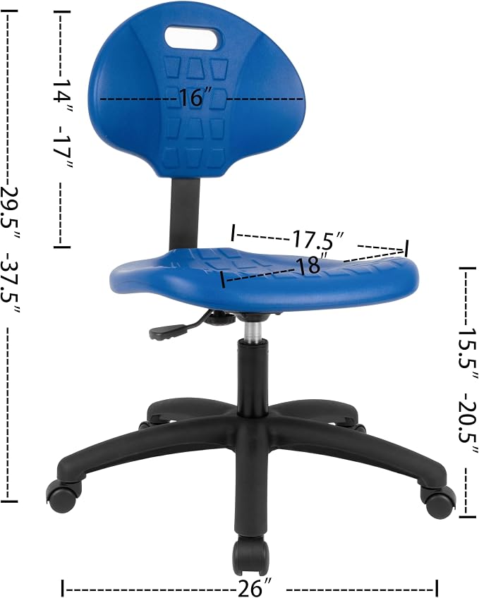 Table Height Chair/Stool-Easy to Clean! Deluxe Ergonomic Polyurethane Chair. 5" of Height Adj (15.5"-20.5") 450 lb Capacity. Automotive, Lab, Garage, Home, Office (Standard, Blue)