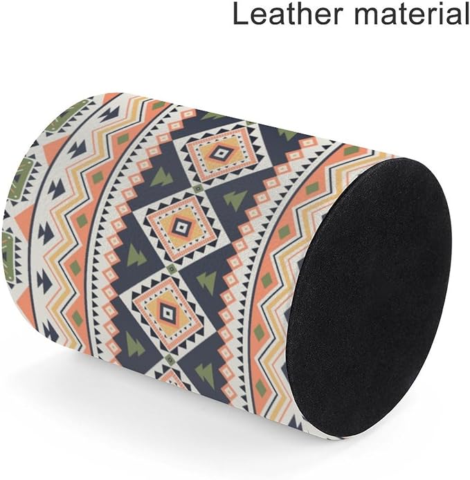 Tribal Western Aztec Pen Holder for Desk PU Pencil Cup Organizer | Round Desks Makeup Brush Holder for School Multifunctional Office Supplies