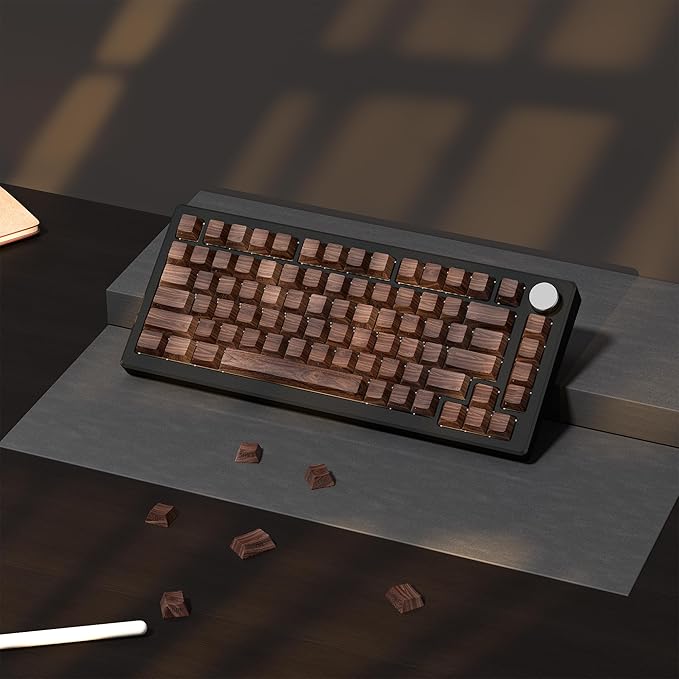 Womier PBT Keycaps, Custom Keyboard Caps 60 65 75 100 Percent, Shine Through Cherry Profile Keyboard Keys, Doubleshot Side Print Dye Sub Keycap Set (Walnut)