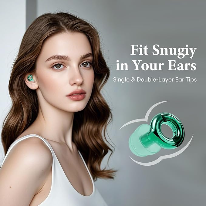 Noise Cancelling Ear Plugs 45dB – Reusable Silicone Earplugs for Sleeping, Snoring, Travel, Concerts & Work with 8 Eartips – Soft Comfortable Hearing Protection (Green, One Size)