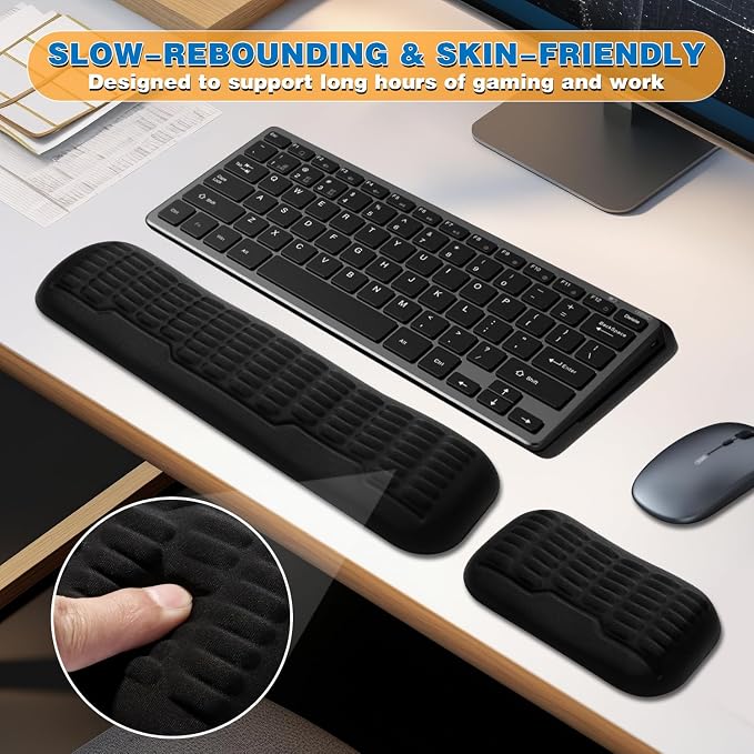UnivoColors Memory Foam Keyboard Wrist Rest,Latest 3.0 Wave Curve Design,High-Resilience Memory Foam Non-Slip Base,Fits Compact Keyboards,Ideal for Work and Gaming(Lavender)