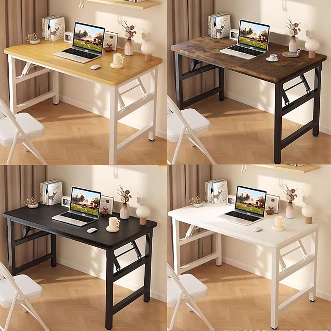 39.4 Inch Folding Table，Square Folding Desks for Small Space,Small Foldable Desk No Assembly,Teak.