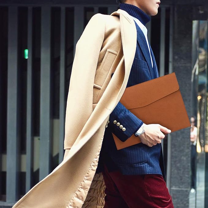 FYY File Folder, PU Leather A4 Document Holder File Organizer Filing Envelope Portfolio Case Tablet Sleeve with Magnetic Snap Closure for Home School Office Stationery Brown